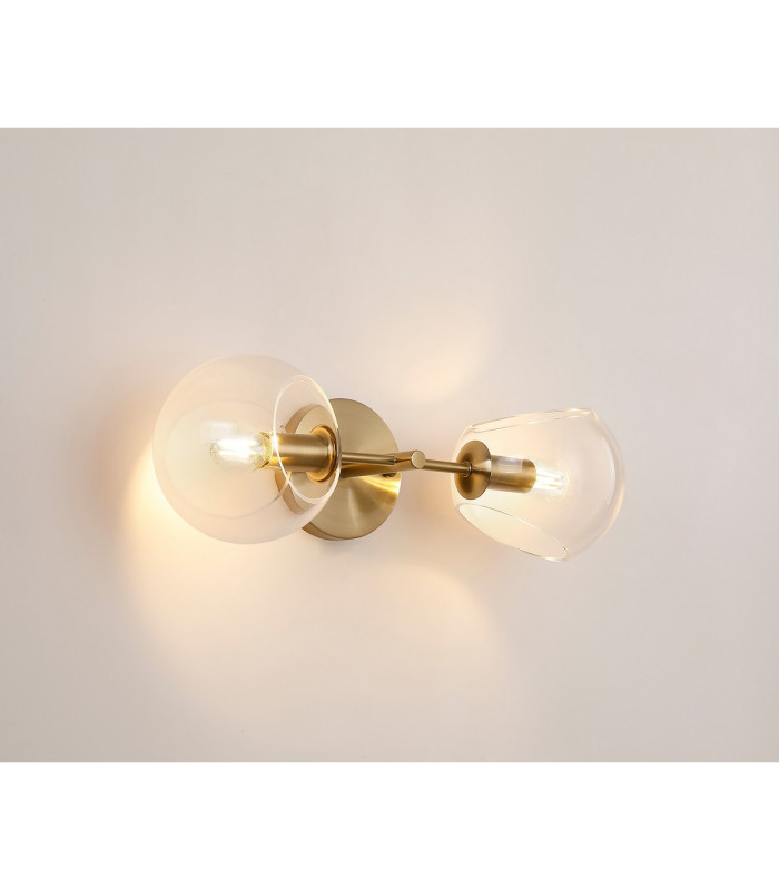 Maspeth Wall/Ceiling Light Double Cut Glass 2 x E14 Antique Gold/Clear-3