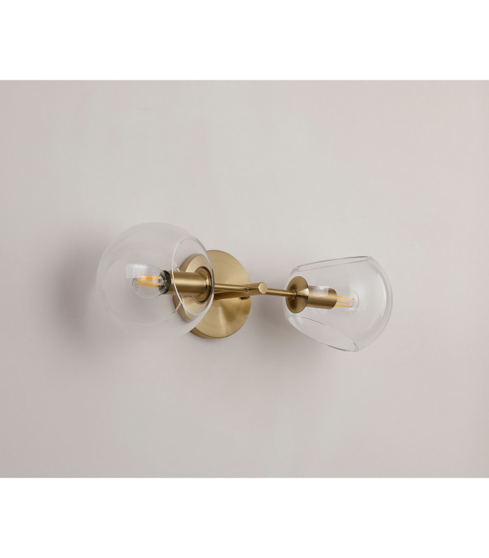 Maspeth Wall/Ceiling Light Double Cut Glass 2 x E14 Antique Gold/Clear-7