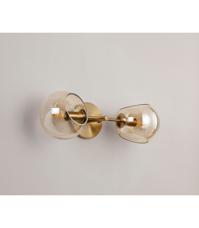 Maspeth Wall/Ceiling Light Double Cut Glass 2 x E14 Antique Gold/Cognac-7