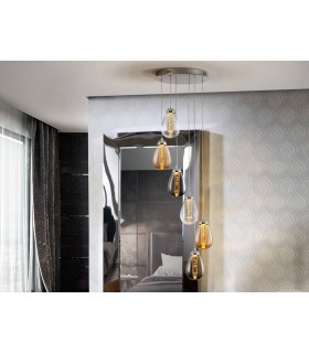Integrated LED 6 Light Crystal Cluster Drop Ceiling Pendant Chrome - 1