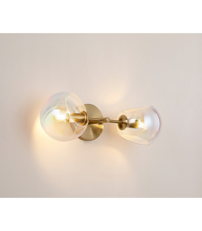 Maspeth Wall/Ceiling Light Double Cut Glass 2 x E14 Antique Gold/Iridescent-3