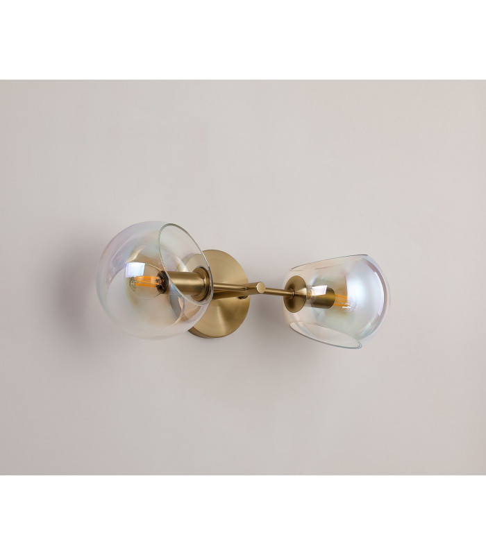 Maspeth Wall/Ceiling Light Double Cut Glass 2 x E14 Antique Gold/Iridescent-7