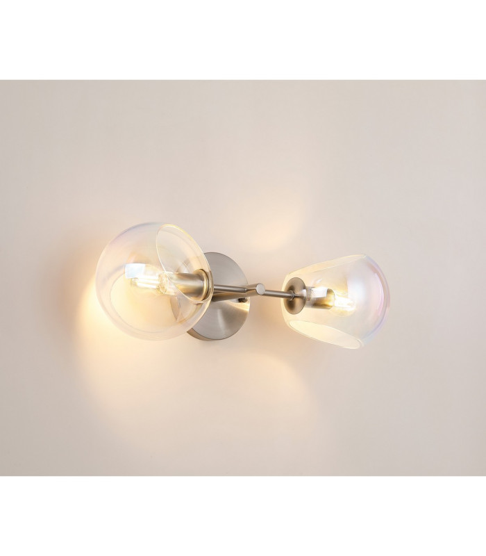 Maspeth Wall/Ceiling Light Double Cut Glass 2 x E14 Satin Nickel/Iridescent-3