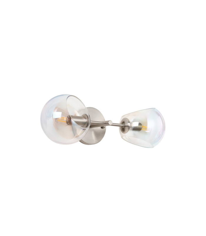Maspeth Wall/Ceiling Light Double Cut Glass 2 x E14 Satin Nickel/Iridescent-4