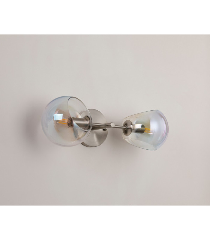 Maspeth Wall/Ceiling Light Double Cut Glass 2 x E14 Satin Nickel/Iridescent-7