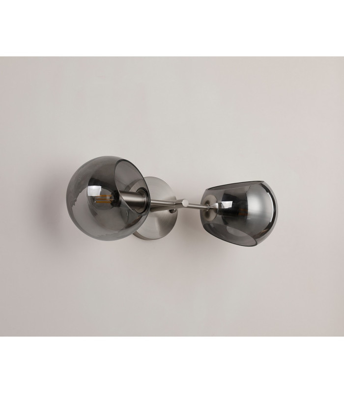 Maspeth Wall/Ceiling Light Double Cut Glass 2 x E14 Satin Nickel/Smoke-7