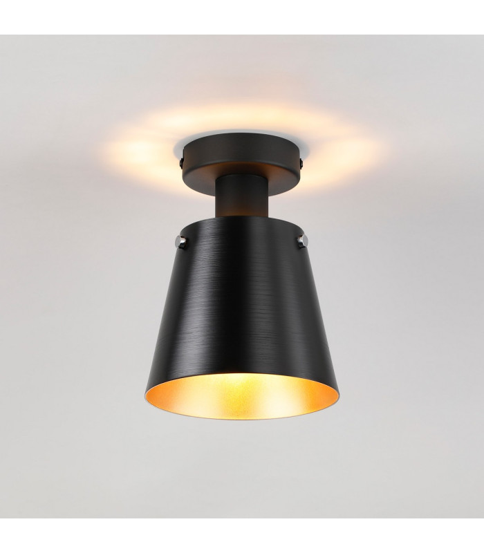 Greenport Ceiling Light 16cm x 14cm Shade 1 Light E27 Sand Black/Black/Gold Metal Shade-3