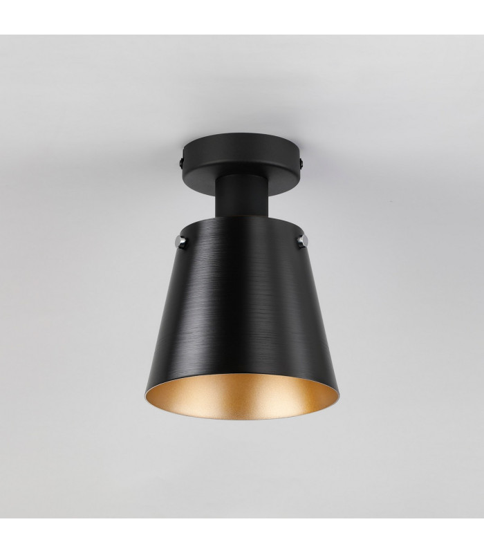 Greenport Ceiling Light 16cm x 14cm Shade 1 Light E27 Sand Black/Black/Gold Metal Shade-7