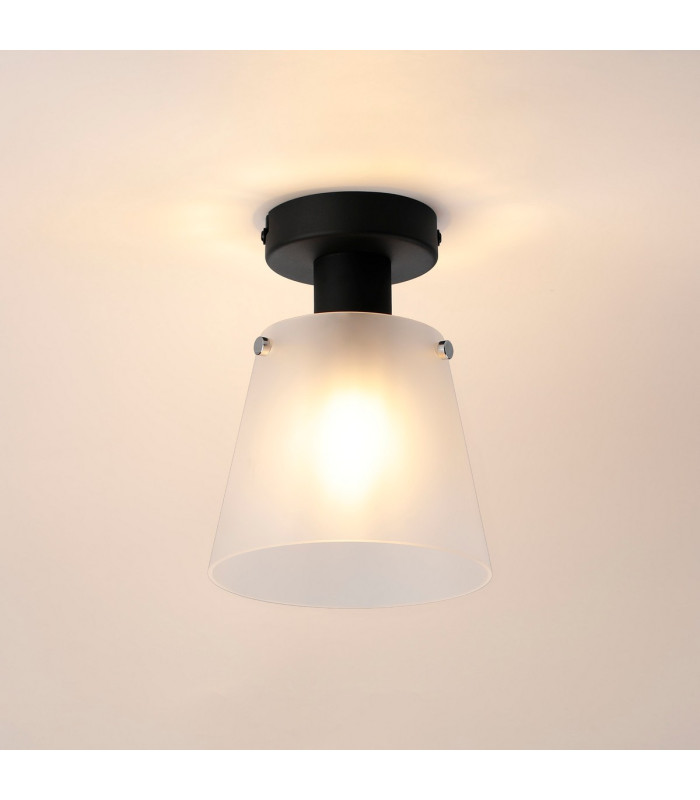 Greenport Ceiling Light 16cm x 14cm Shade 1 Light E27 Sand Black/Frosted White Glass Shade-3