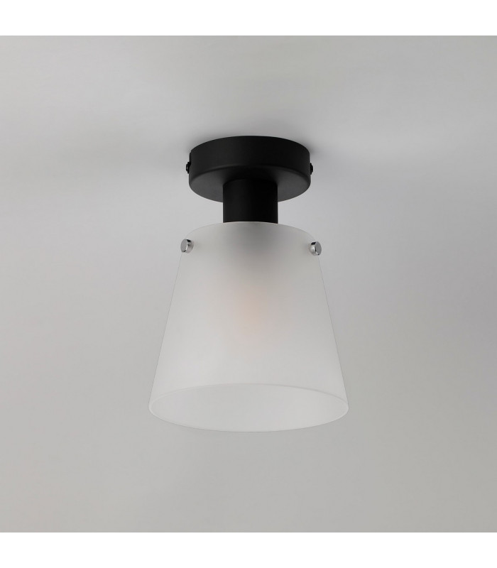 Greenport Ceiling Light 16cm x 14cm Shade 1 Light E27 Sand Black/Frosted White Glass Shade-7