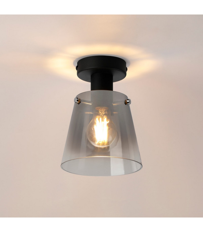 Greenport Ceiling Light 16cm x 14cm Shade 1 Light E27 Sand Black/Smoke Faded Glass Shade-3