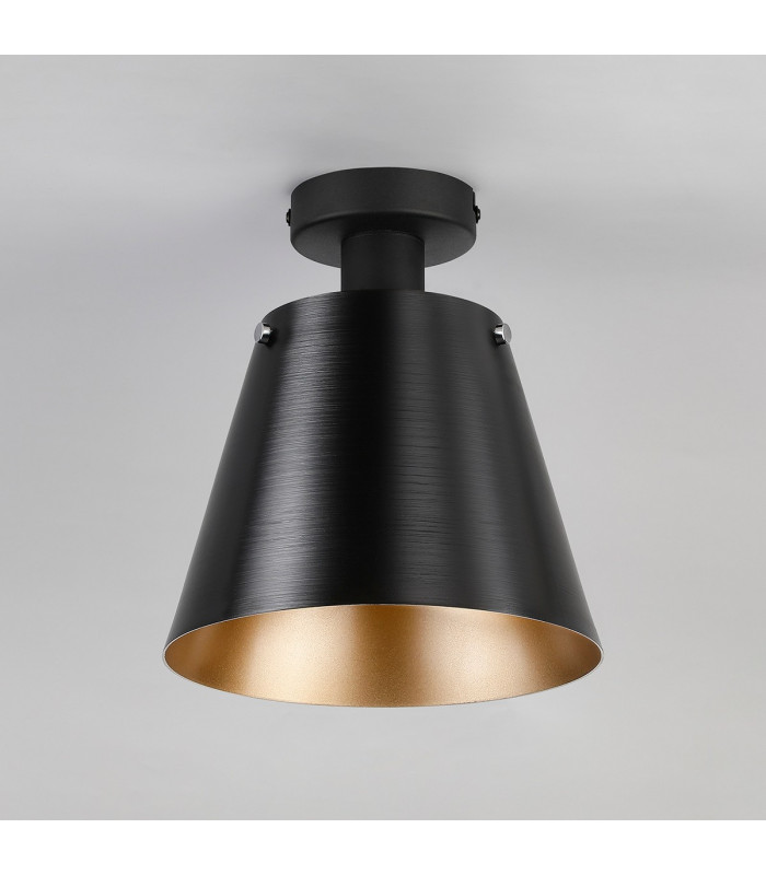Greenport Ceiling Light 23cm x 18cm Shade 1 Light E27 Sand Black/Black/Gold Metal Shade-7