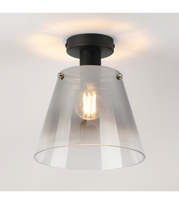 Greenport Ceiling Light 23cm x 18cm Shade 1 Light E27 Sand Black/Smoke Faded Glass Shade-3