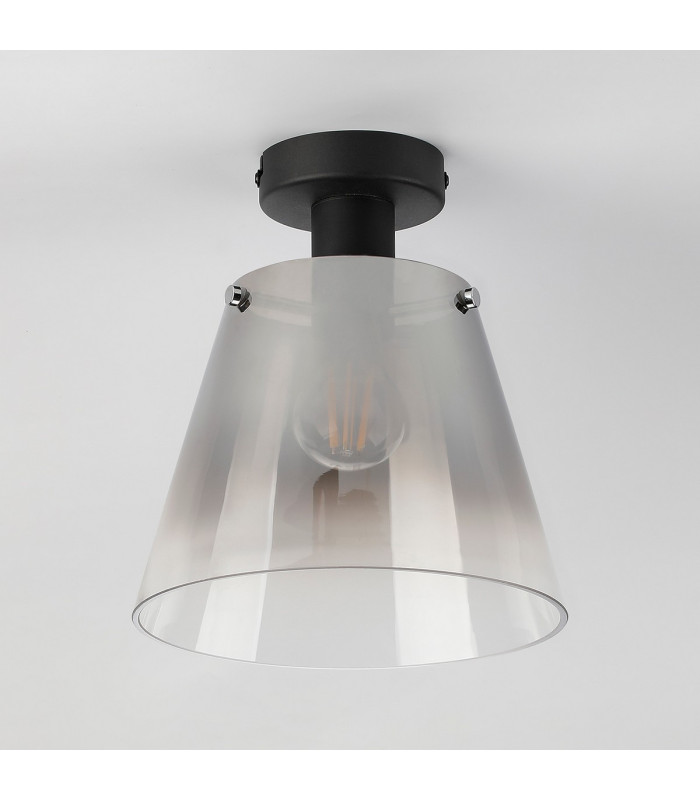 Greenport Ceiling Light 23cm x 18cm Shade 1 Light E27 Sand Black/Smoke Faded Glass Shade-7