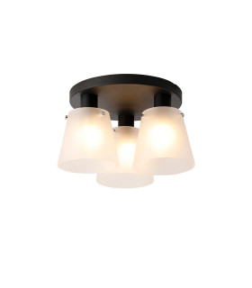 Greenport 38cm Round Ceiling Light 16cm x 14cm Shade 3 Light E27 Sand Black/Frosted White Glass Shade-1