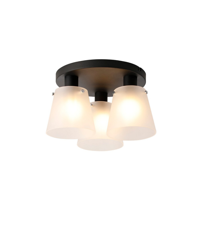 Greenport 38cm Round Ceiling Light 16cm x 14cm Shade 3 Light E27 Sand Black/Frosted White Glass Shade-1