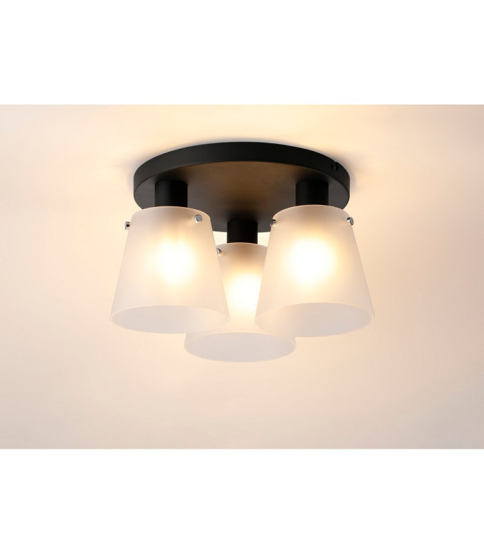 Greenport 38cm Round Ceiling Light 16cm x 14cm Shade 3 Light E27 Sand Black/Frosted White Glass Shade-3