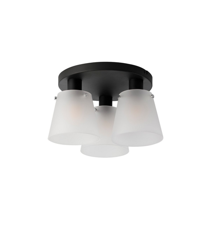 Greenport 38cm Round Ceiling Light 16cm x 14cm Shade 3 Light E27 Sand Black/Frosted White Glass Shade-4