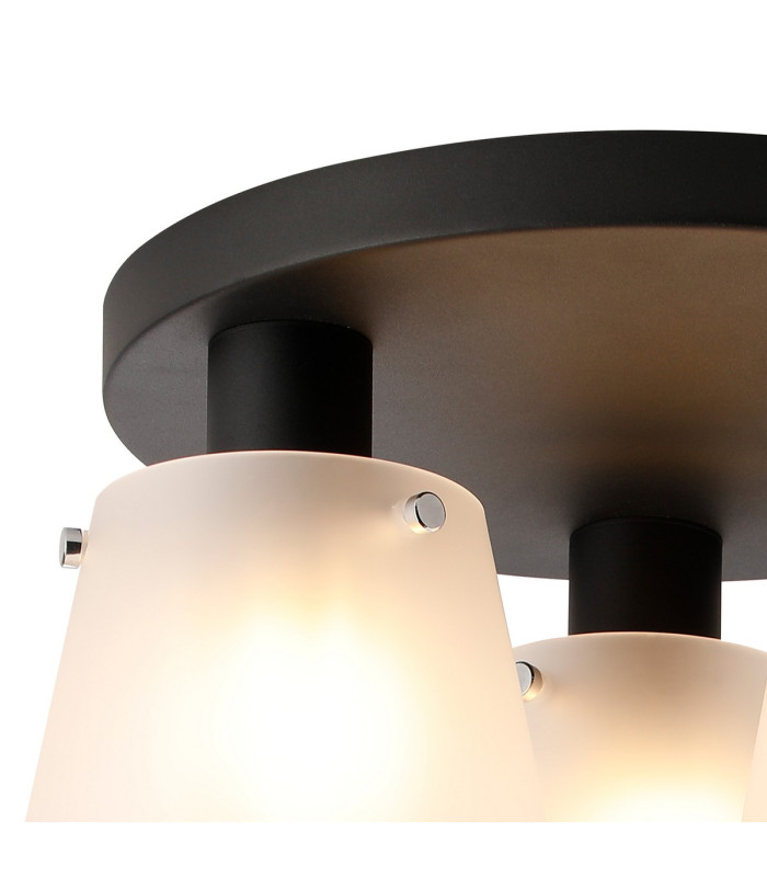 Greenport 38cm Round Ceiling Light 16cm x 14cm Shade 3 Light E27 Sand Black/Frosted White Glass Shade-5