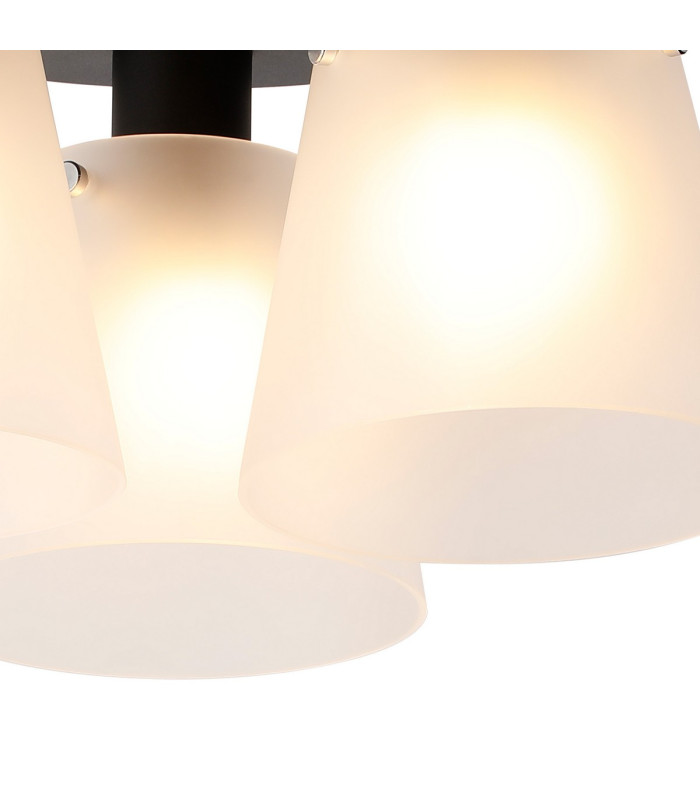 Greenport 38cm Round Ceiling Light 16cm x 14cm Shade 3 Light E27 Sand Black/Frosted White Glass Shade-6