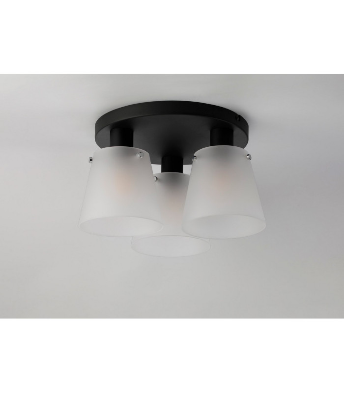 Greenport 38cm Round Ceiling Light 16cm x 14cm Shade 3 Light E27 Sand Black/Frosted White Glass Shade-7