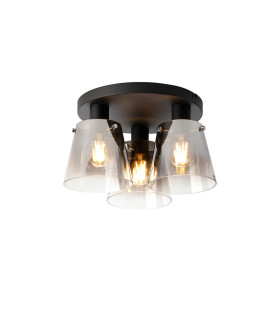 Greenport 38cm Round Ceiling Light 16cm x 14cm Shade 3 Light E27 Sand Black/Smoke Faded Glass Shade-1