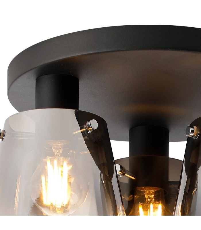 Greenport 38cm Round Ceiling Light 16cm x 14cm Shade 3 Light E27 Sand Black/Smoke Faded Glass Shade-5