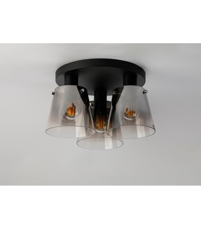 Greenport 38cm Round Ceiling Light 16cm x 14cm Shade 3 Light E27 Sand Black/Smoke Faded Glass Shade-7