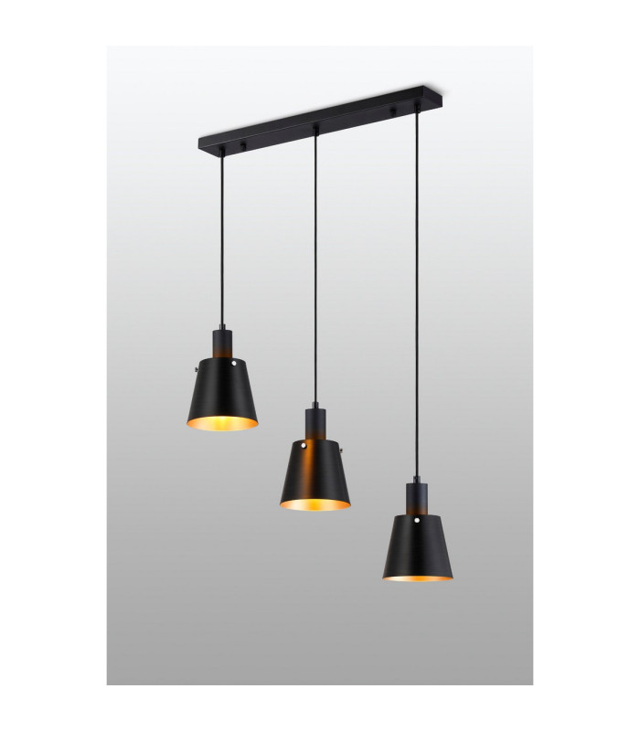 Greenport Linear Pendant 16cm x 14cm Shade 3 Light E27 Sand Black/Black/Gold Metal Shade-3