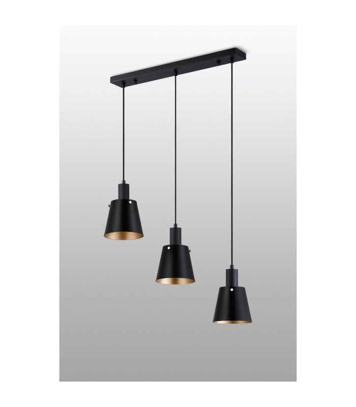 Greenport Linear Pendant 16cm x 14cm Shade 3 Light E27 Sand Black/Black/Gold Metal Shade-7
