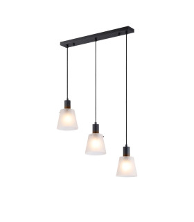 Greenport Linear Pendant 16cm x 14cm Shade 3 Light E27 Sand Black/Frosted White Glass Shade-1