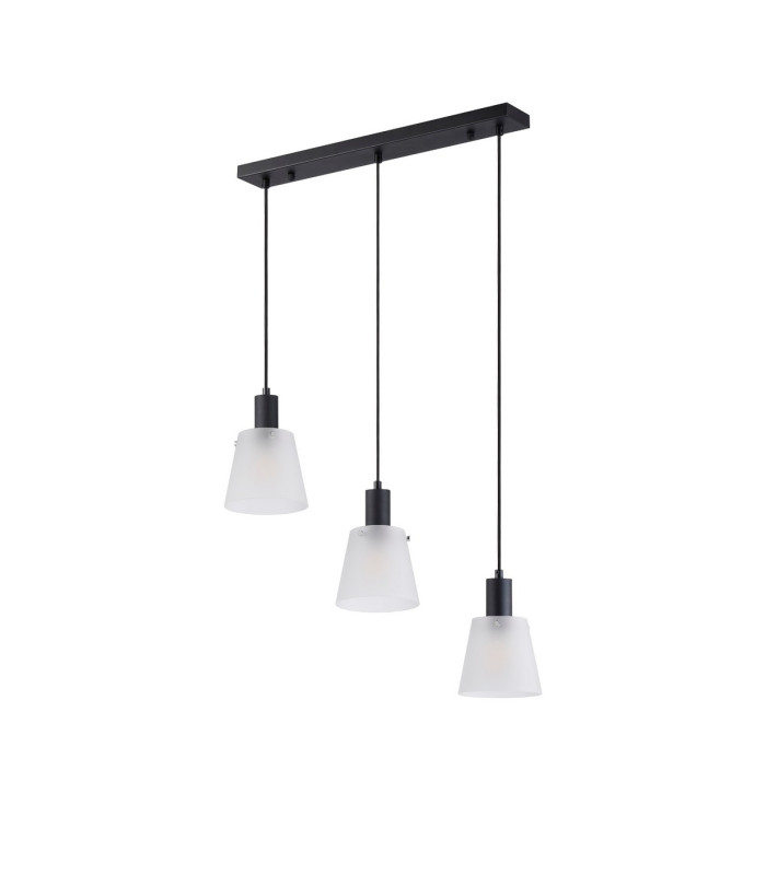 Greenport Linear Pendant 16cm x 14cm Shade 3 Light E27 Sand Black/Frosted White Glass Shade-3
