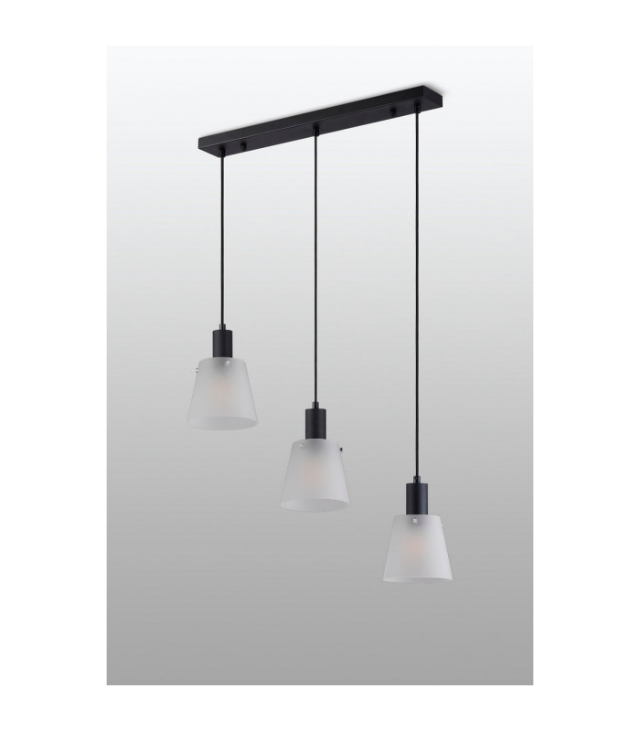 Greenport Linear Pendant 16cm x 14cm Shade 3 Light E27 Sand Black/Frosted White Glass Shade-6