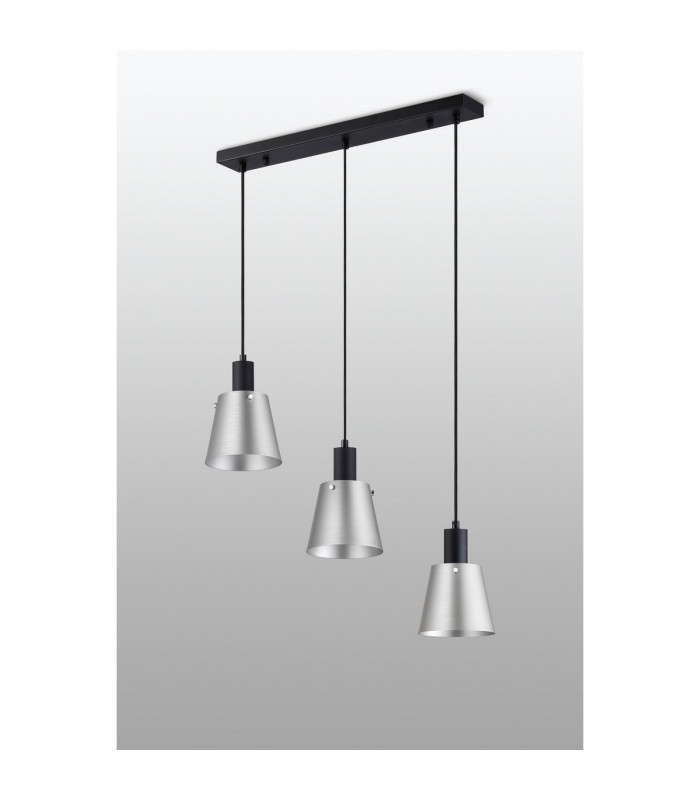 Greenport Linear Pendant 16cm x 14cm Shade 3 Light E27 Sand Black/Light Grey/Silver Metal Shade-7