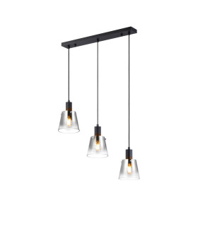 Greenport Linear Pendant 16cm x 14cm Shade 3 Light E27 Sand Black/Smoke Faded Glass Shade-1