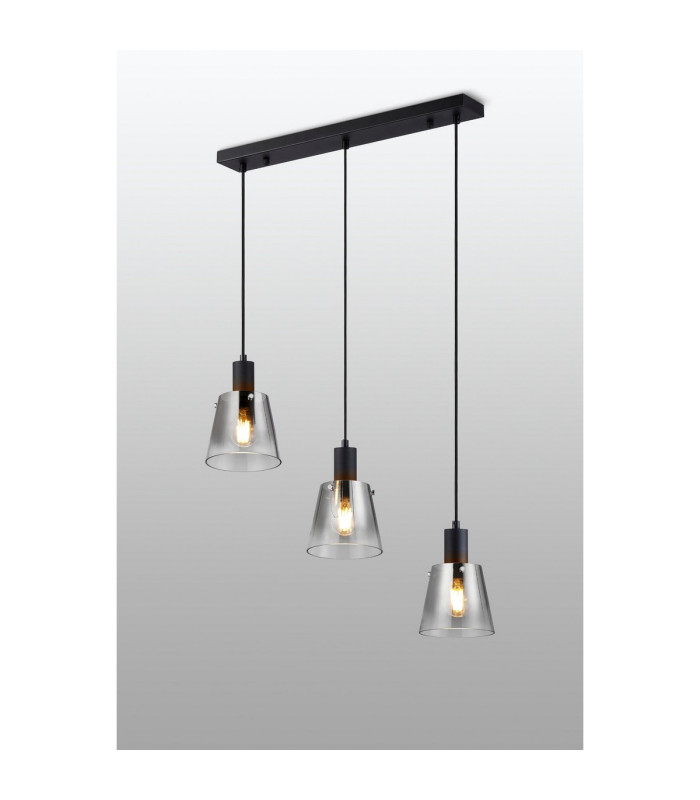 Greenport Linear Pendant 16cm x 14cm Shade 3 Light E27 Sand Black/Smoke Faded Glass Shade-3
