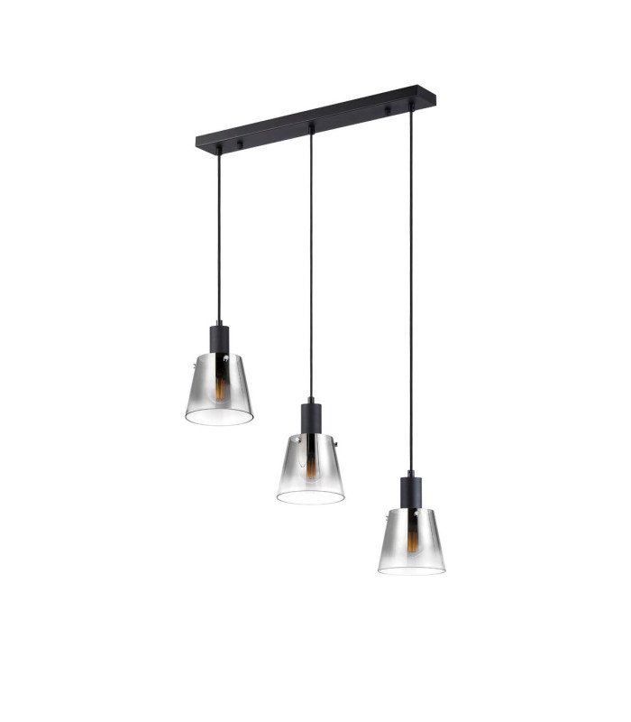 Greenport Linear Pendant 16cm x 14cm Shade 3 Light E27 Sand Black/Smoke Faded Glass Shade-4