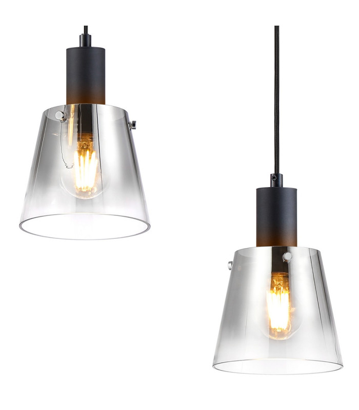 Greenport Linear Pendant 16cm x 14cm Shade 3 Light E27 Sand Black/Smoke Faded Glass Shade-6