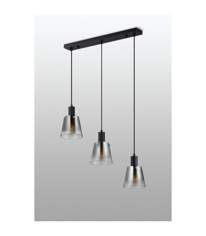 Greenport Linear Pendant 16cm x 14cm Shade 3 Light E27 Sand Black/Smoke Faded Glass Shade-7