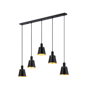 Greenport Linear Pendant 16cm x 14cm Shade 5 Light E27 Sand Black/Black/Gold Metal Shade-1