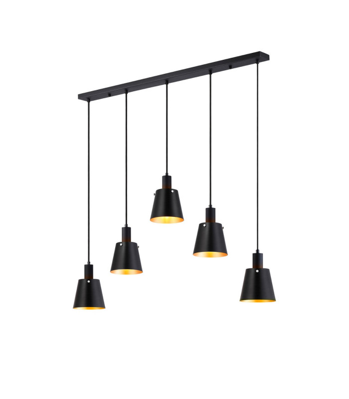 Greenport Linear Pendant 16cm x 14cm Shade 5 Light E27 Sand Black/Black/Gold Metal Shade-1