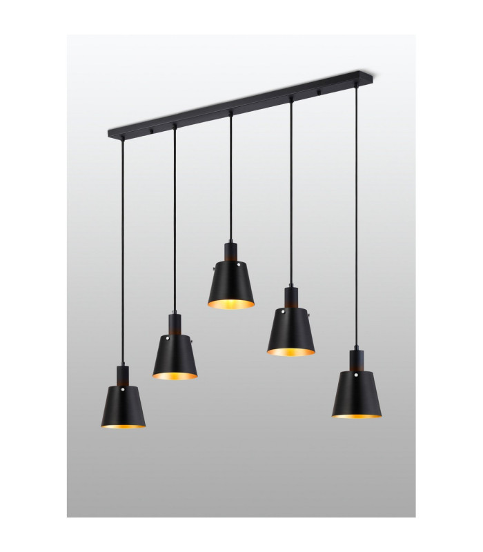 Greenport Linear Pendant 16cm x 14cm Shade 5 Light E27 Sand Black/Black/Gold Metal Shade-3