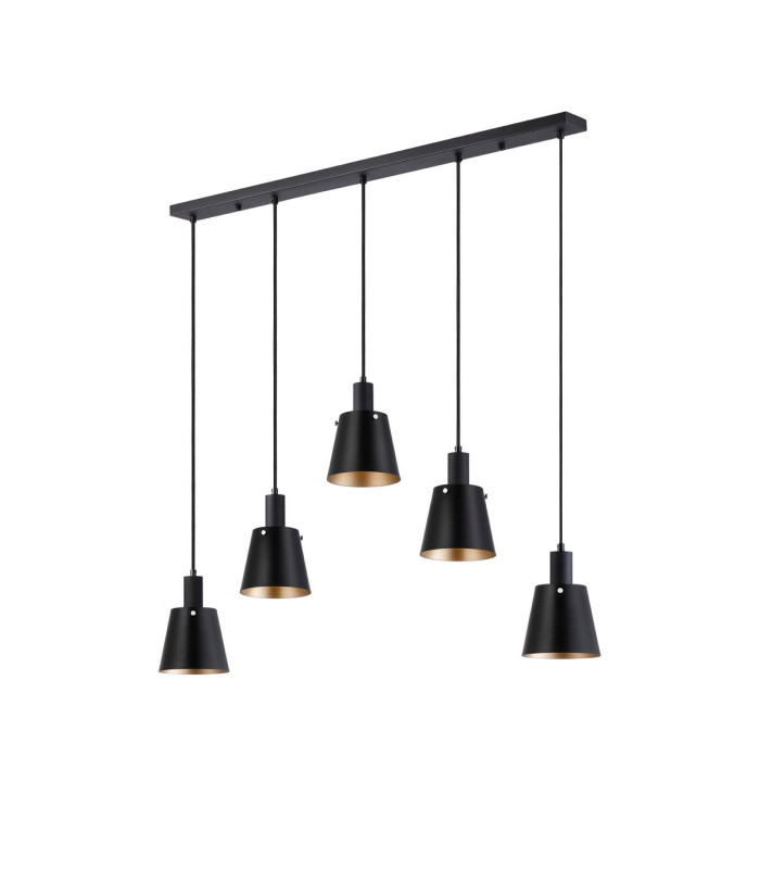 Greenport Linear Pendant 16cm x 14cm Shade 5 Light E27 Sand Black/Black/Gold Metal Shade-4