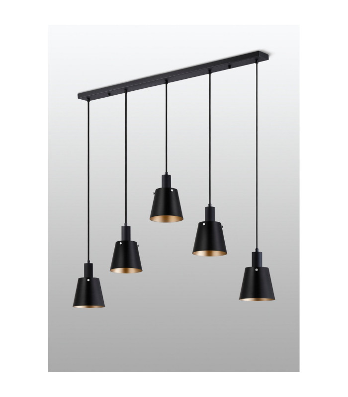 Greenport Linear Pendant 16cm x 14cm Shade 5 Light E27 Sand Black/Black/Gold Metal Shade-8