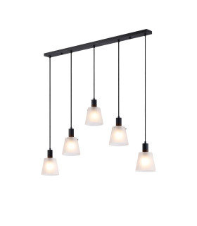 Greenport Linear Pendant 16cm x 14cm Shade 5 Light E27 Sand Black/Frosted White Glass Shade-1