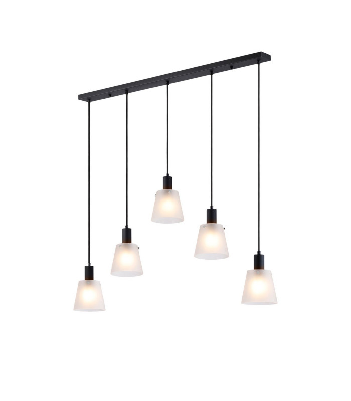 Greenport Linear Pendant 16cm x 14cm Shade 5 Light E27 Sand Black/Frosted White Glass Shade-1
