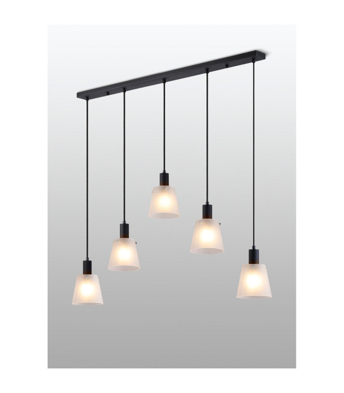 Greenport Linear Pendant 16cm x 14cm Shade 5 Light E27 Sand Black/Frosted White Glass Shade-3