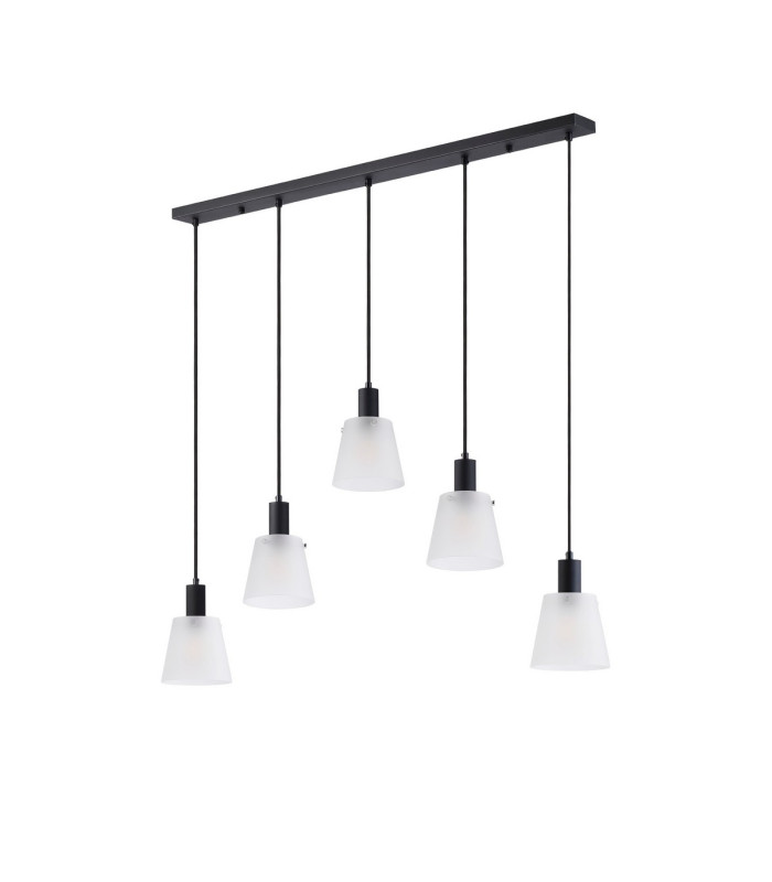 Greenport Linear Pendant 16cm x 14cm Shade 5 Light E27 Sand Black/Frosted White Glass Shade-4