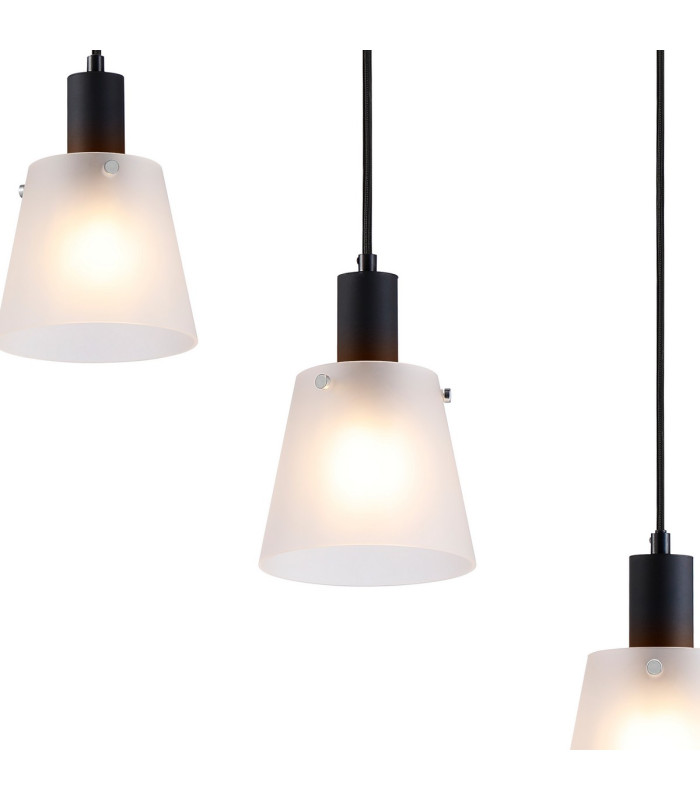 Greenport Linear Pendant 16cm x 14cm Shade 5 Light E27 Sand Black/Frosted White Glass Shade-7