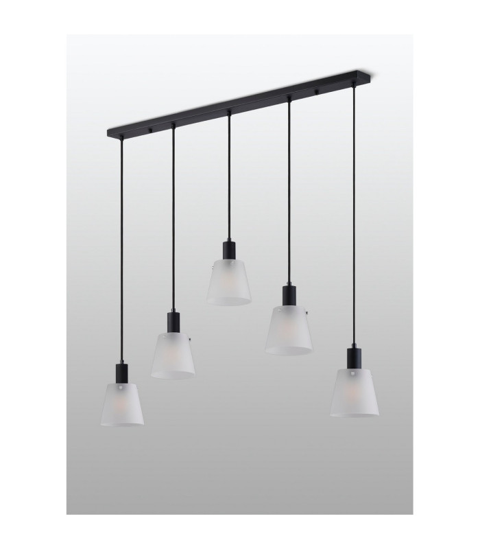 Greenport Linear Pendant 16cm x 14cm Shade 5 Light E27 Sand Black/Frosted White Glass Shade-8